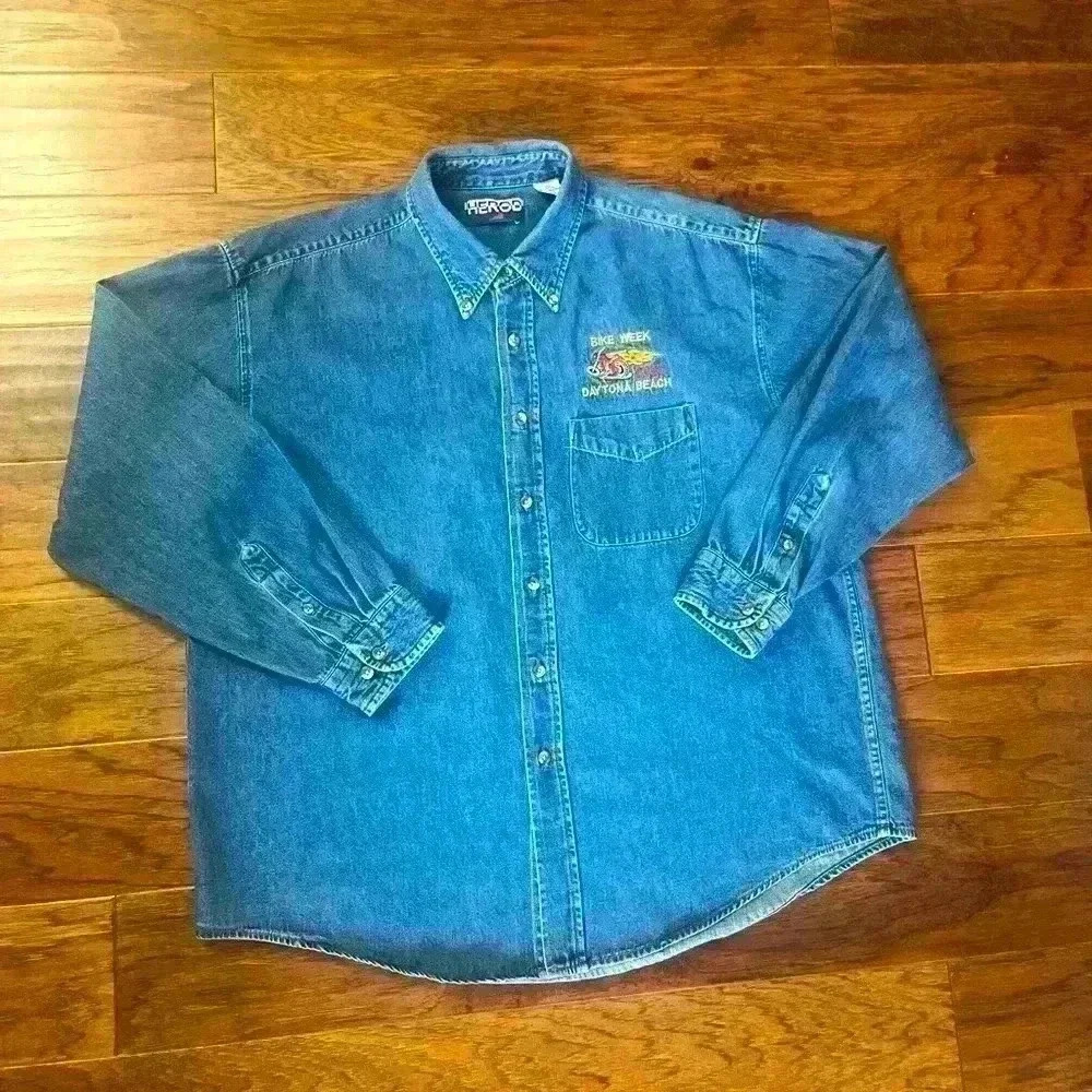 Daytona Beach Bike Week 2005 Denim Button Up Shirt.